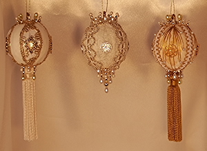 Gorgeous White, Ivory and Gold Victorian Christmas Tree Ornaments in a set of three @ 40% savings